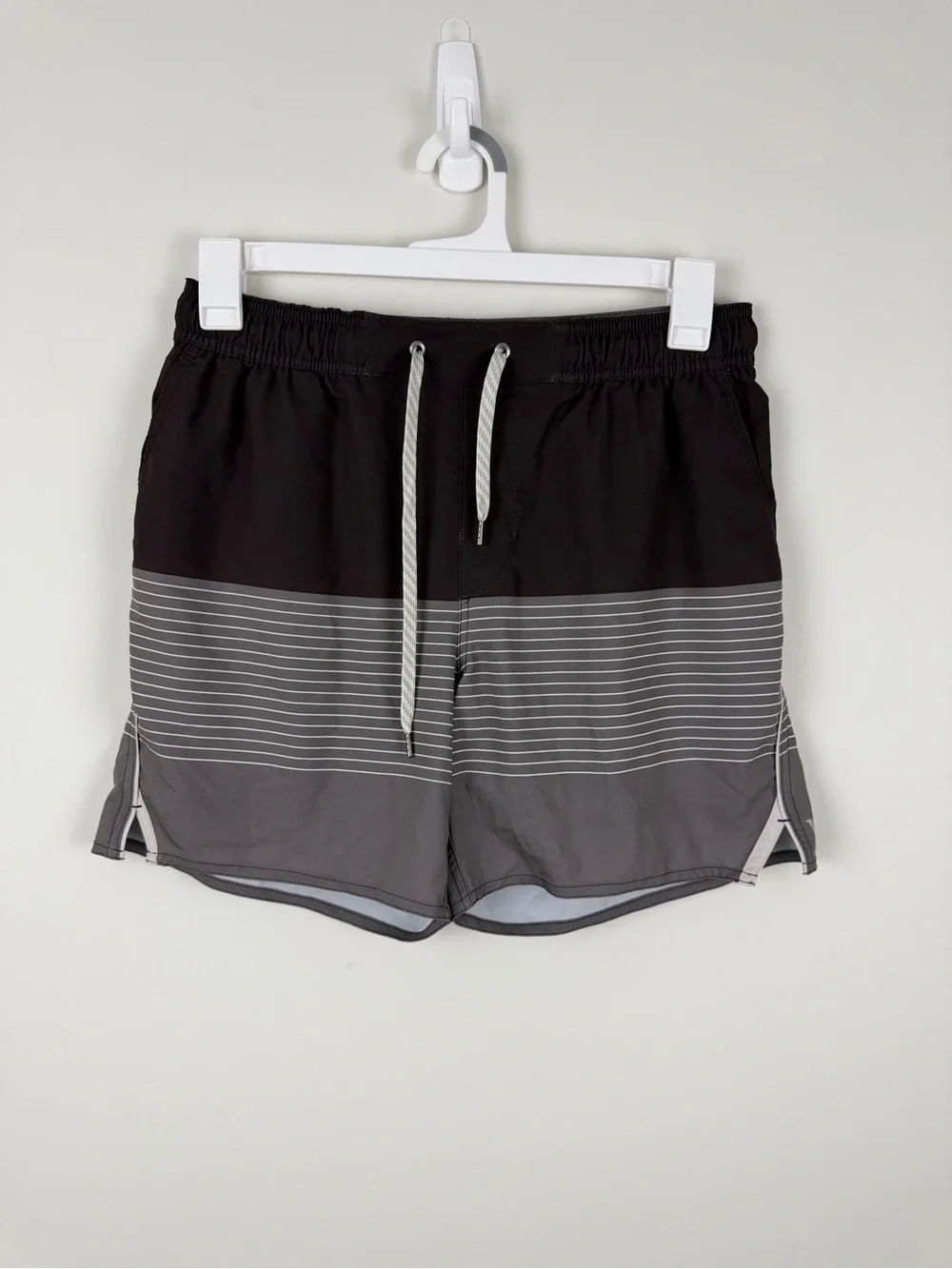 Vuori Black and Gray Striped Swim Shorts